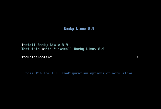 Schermata di avvio dell'installazione Rocky Linux