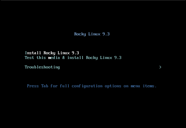 Schermata di avvio dell'installazione Rocky Linux