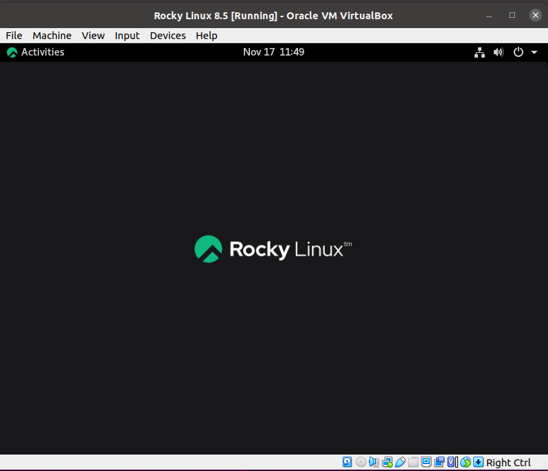 Una máquina Rocky en ejecución sobre Virtualbox