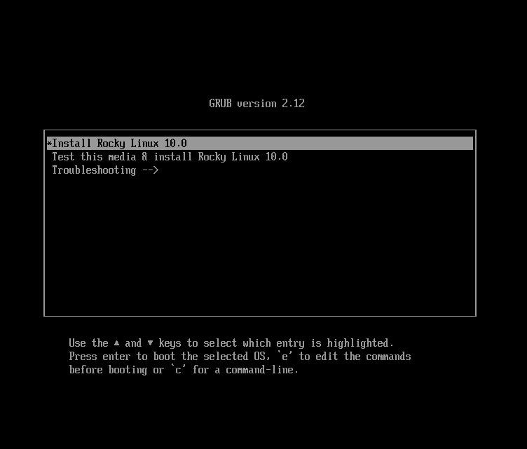 Splash-Bildschirm der Rocky Linux-Installation