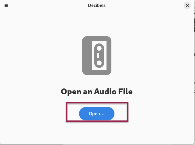 Screenshot of Decibels' landing page with a red rectangle surrounding the blue open button