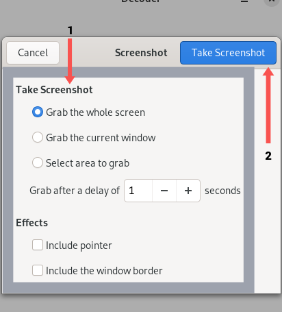 Screenshot of grey square surrounding options menu, and red square surrounding the "Take a Screenshot button"