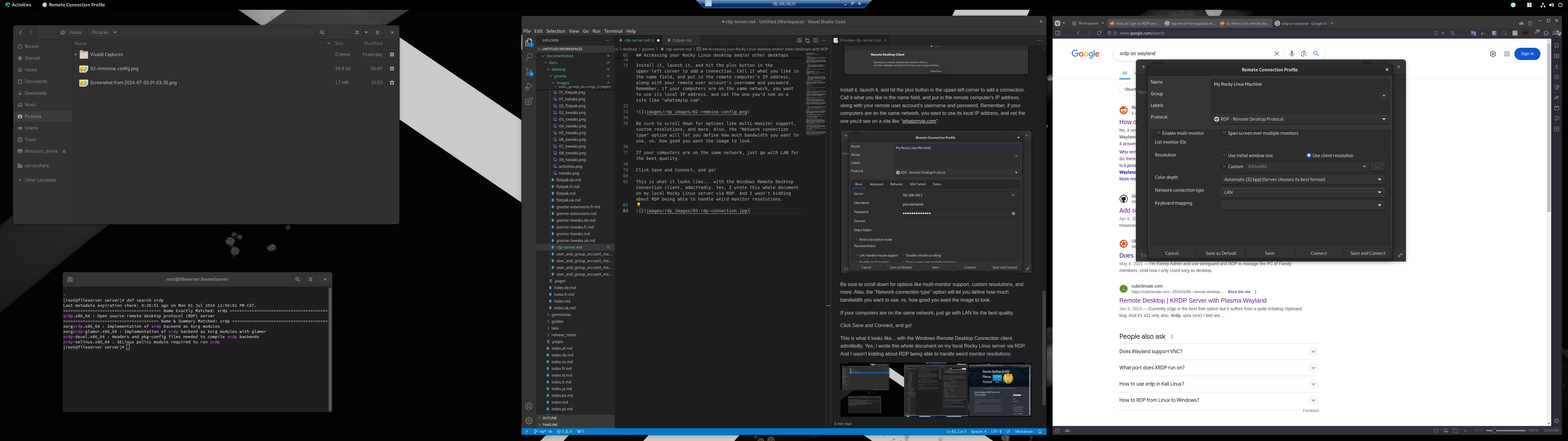 A screenshot of my docs-writing environment, at a 5120x1440p resolution