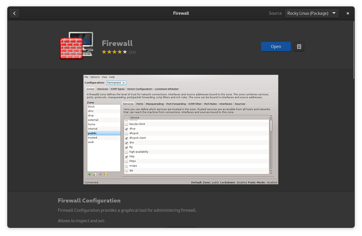 Firewall in the Software Center