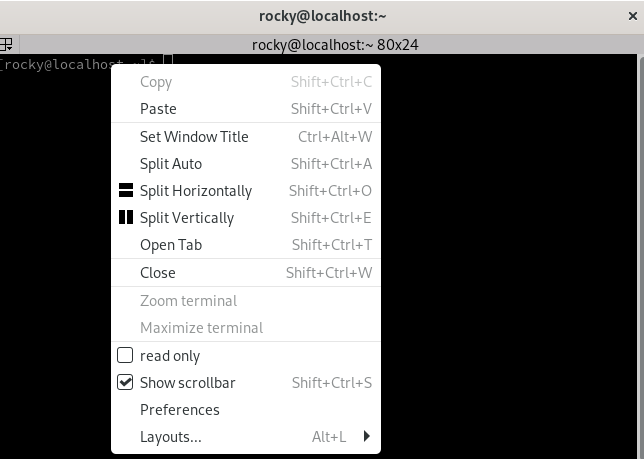 Terminator context menu