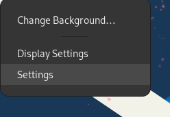 Desktop context menu with "Settings" highlighted