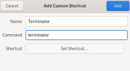 Add Custom Shortcut dialog