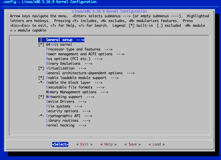 Main Kernel Configuration screen