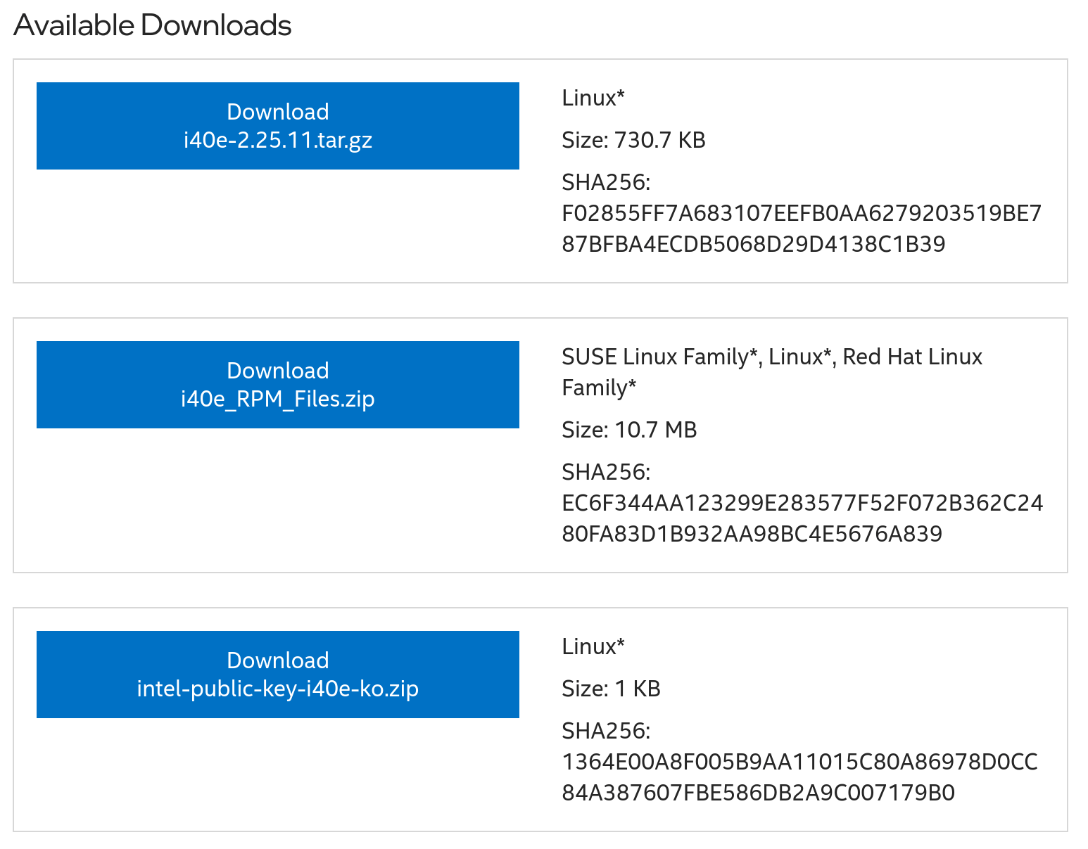 Intel's X710 Driver Download Page