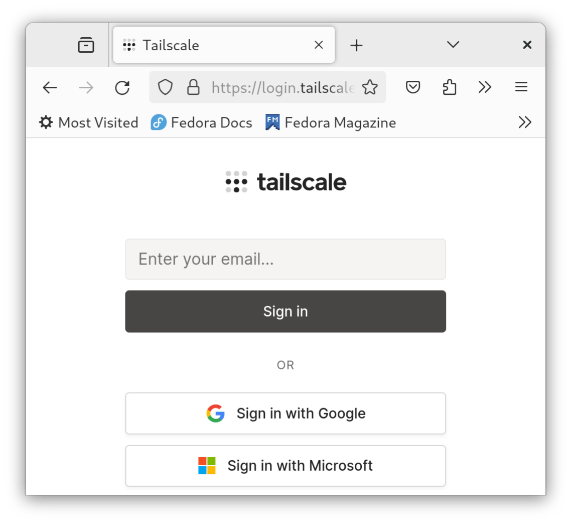 Tailscale login screen