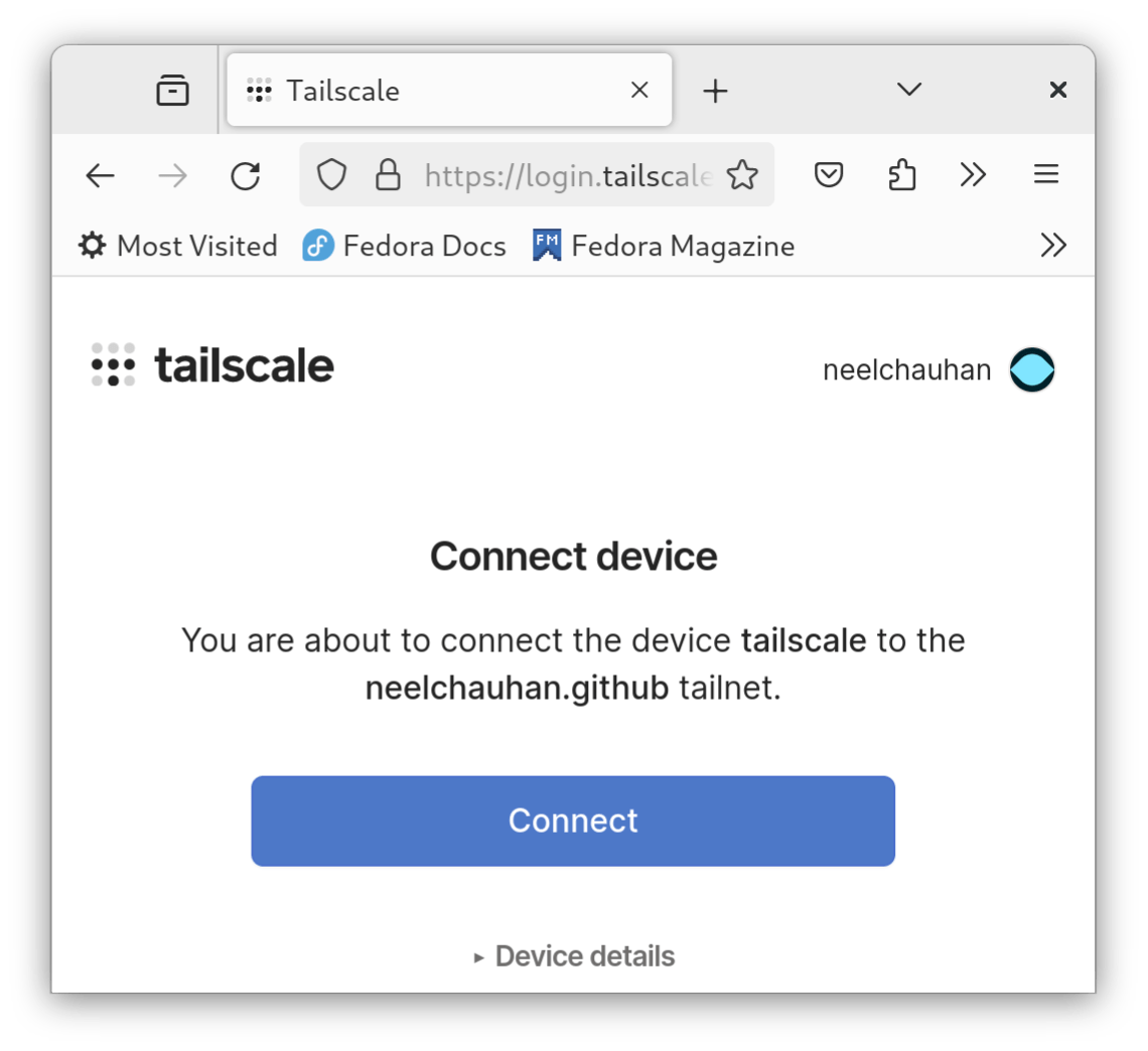 Tailscale grant access dialog
