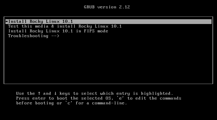 Splash-Bildschirm der Rocky Linux-Installation
