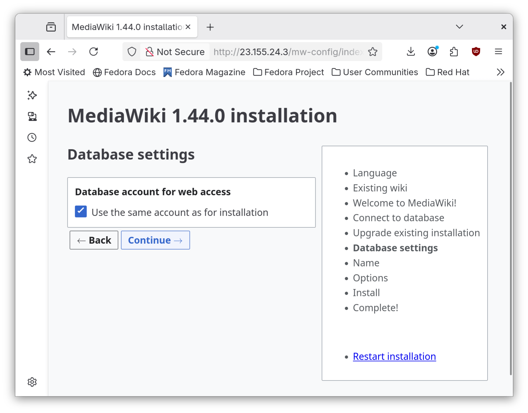 MediaWiki Database Access Settings