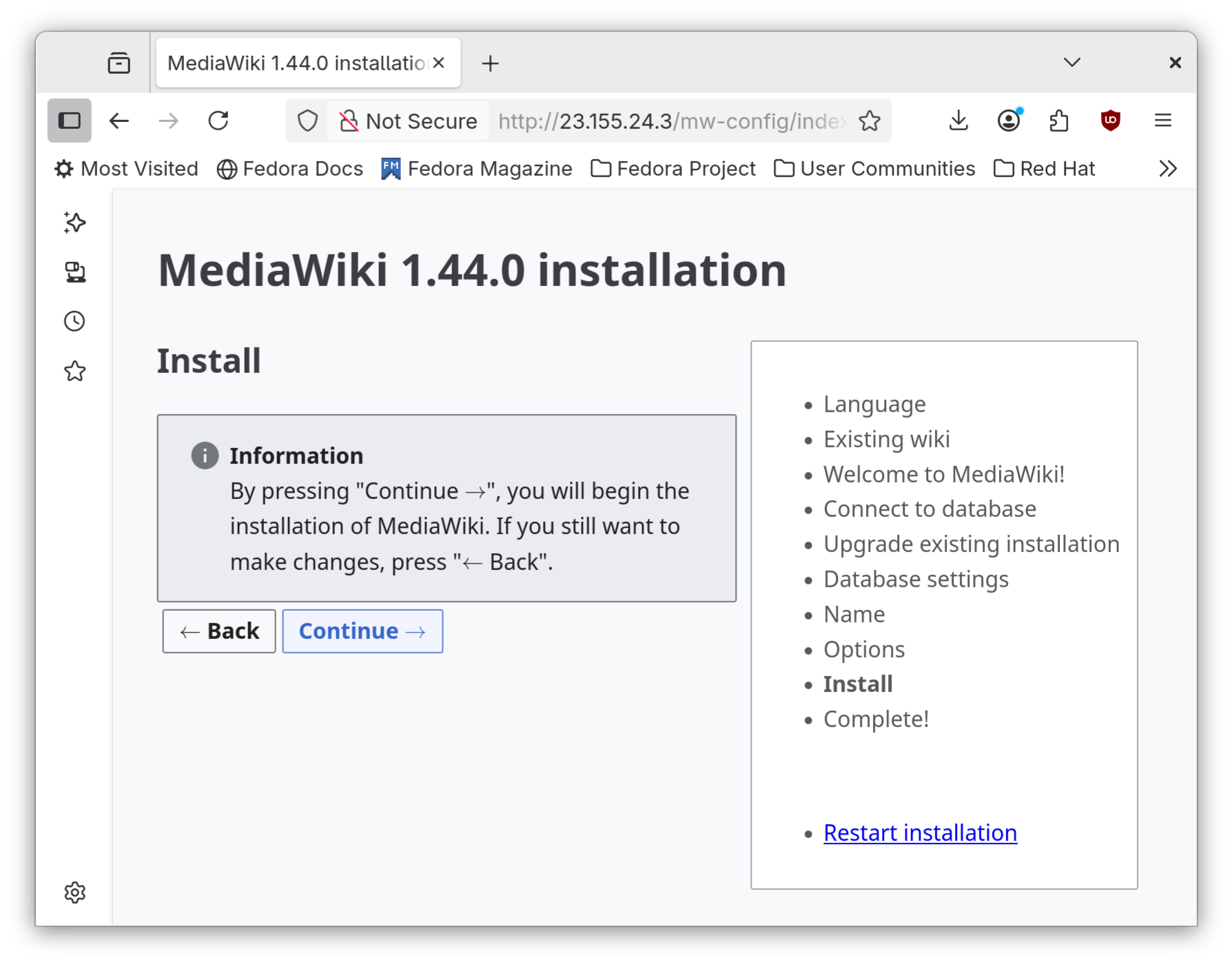 MediaWiki Install Step Part 1