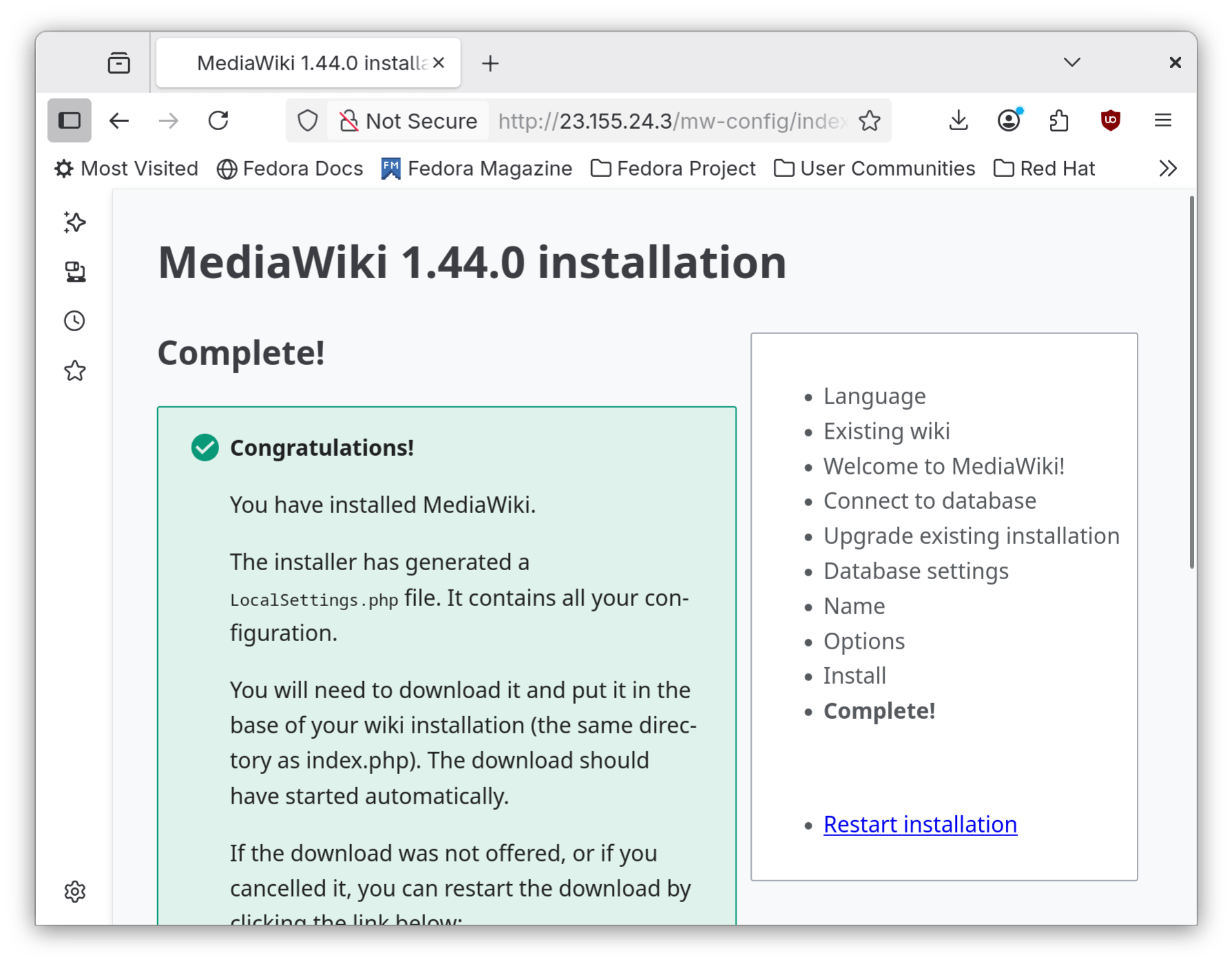 MediaWiki LocalSettings.php Step